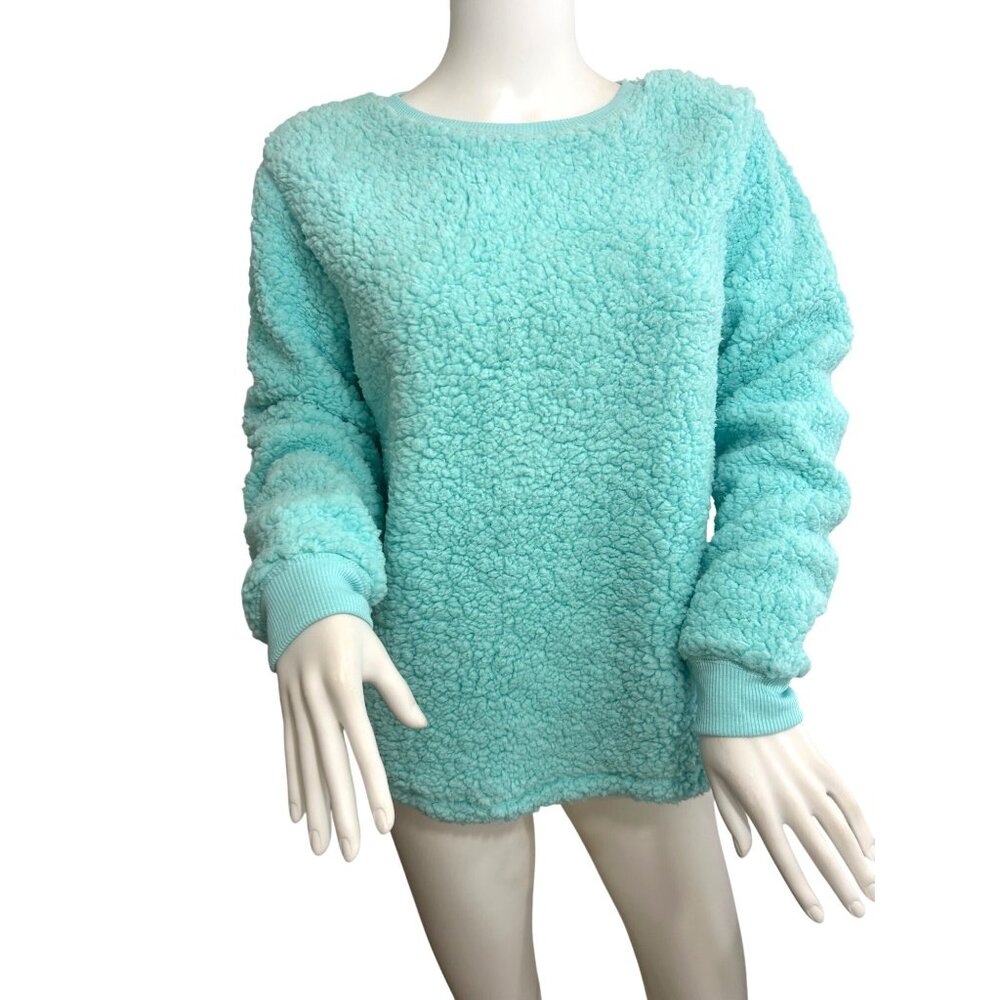 So Intimates Women’s Sweatshirt Blue Green M Sherpa Soft Cozy Casual Round Neck